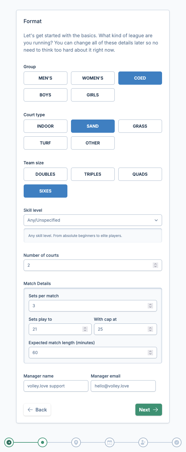 Create league wizard format form