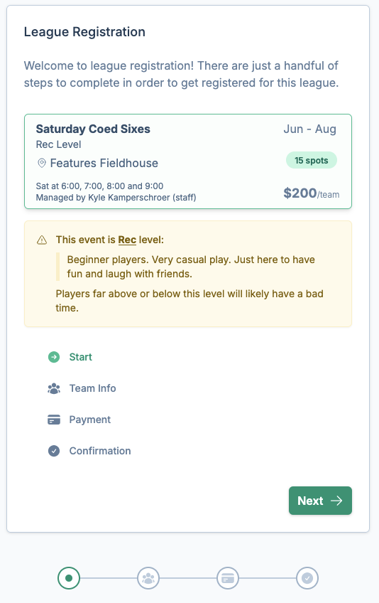 registration form start screenshot